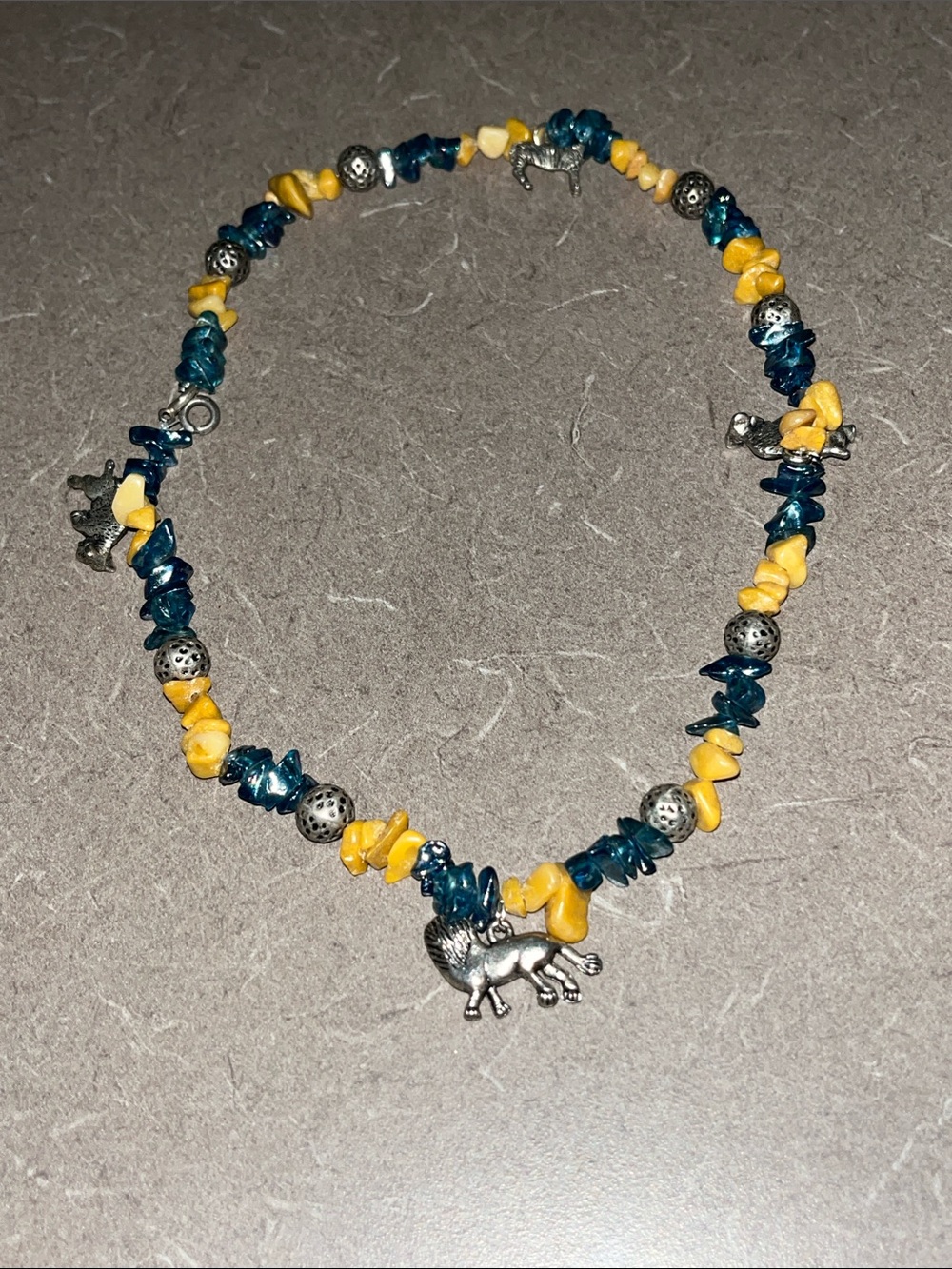L👀K 3 for $15 Handcrafted Blue and Tan Stone Fox Charm Necklace